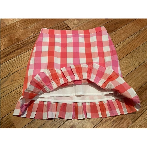 J Crew Womens Size 6 Pink Plaid Ruffles Gingham Pattern Pencil Skirt Casual NWT - Picture 3 of 12